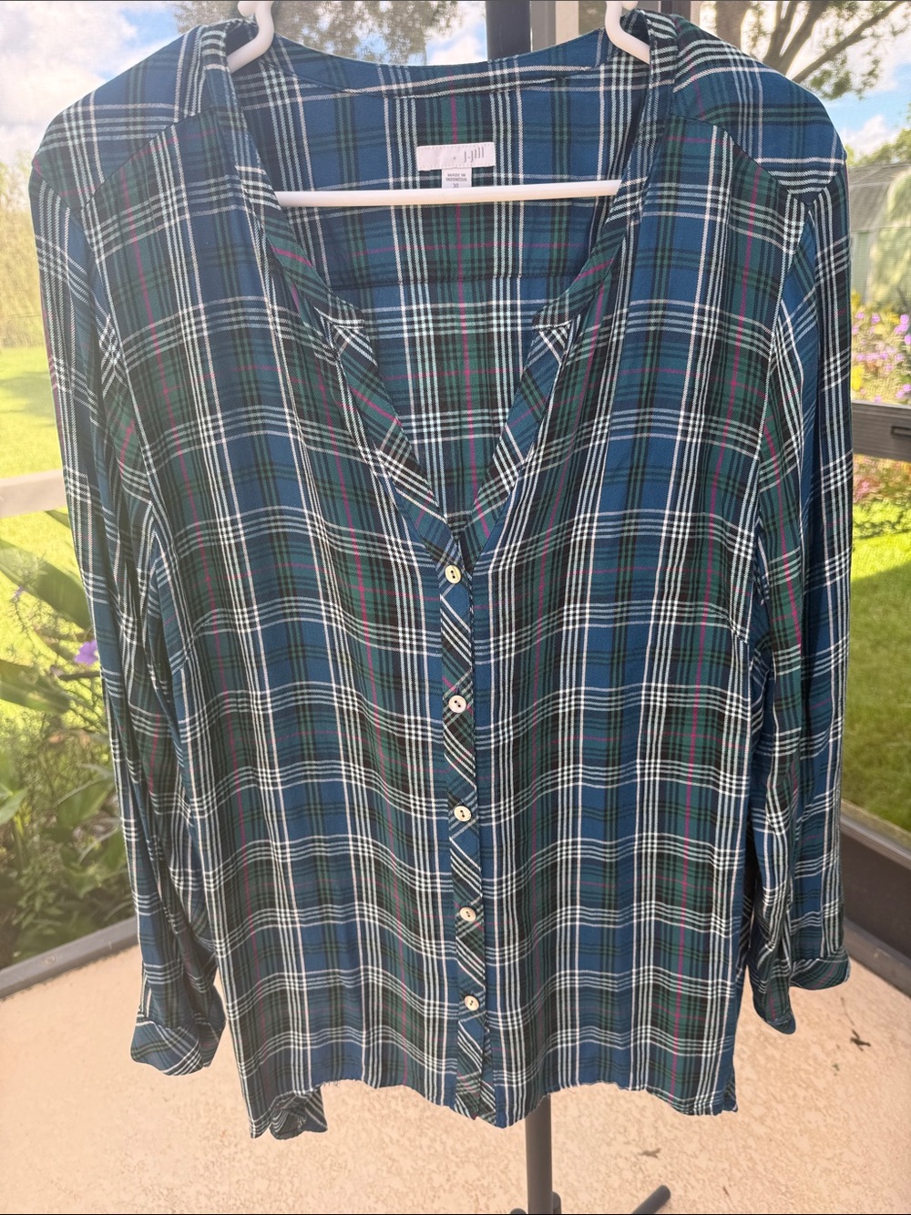 J. Jill Teal, Navy and White Plaid Button-Down Shirt